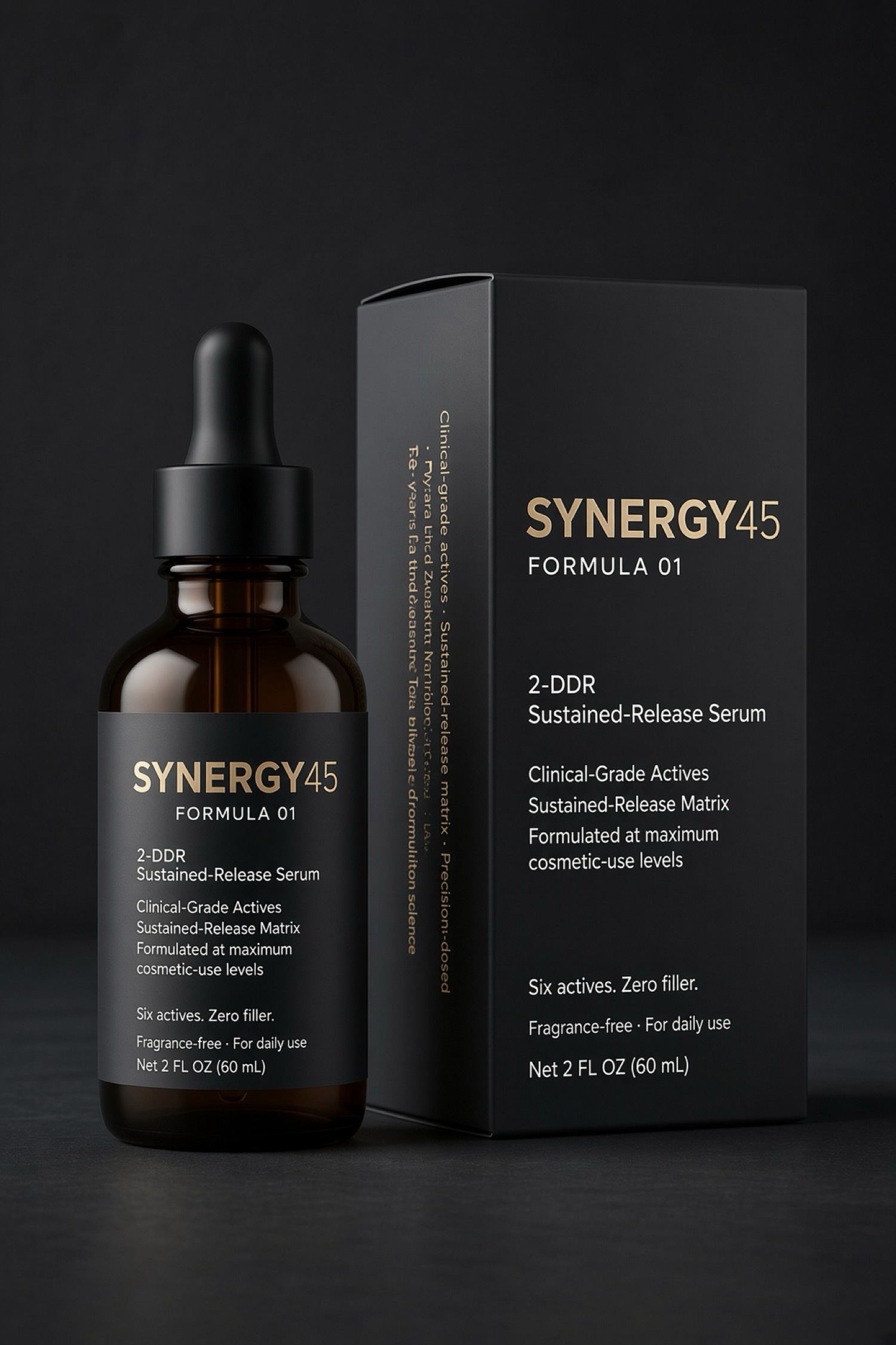 SYNERGY45 Formula 01 2-DDR scalp serum bottle and box